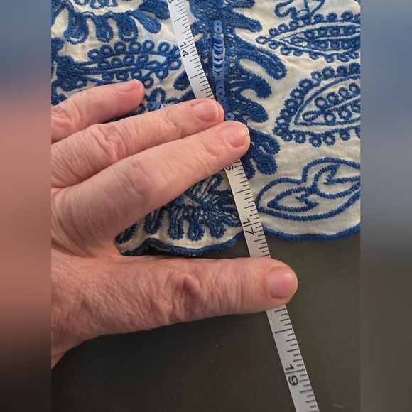 Anthropologie Moulinette Soeurs White Tank with Blue Floral Embroidery Size 2 - Picture 6 of 9